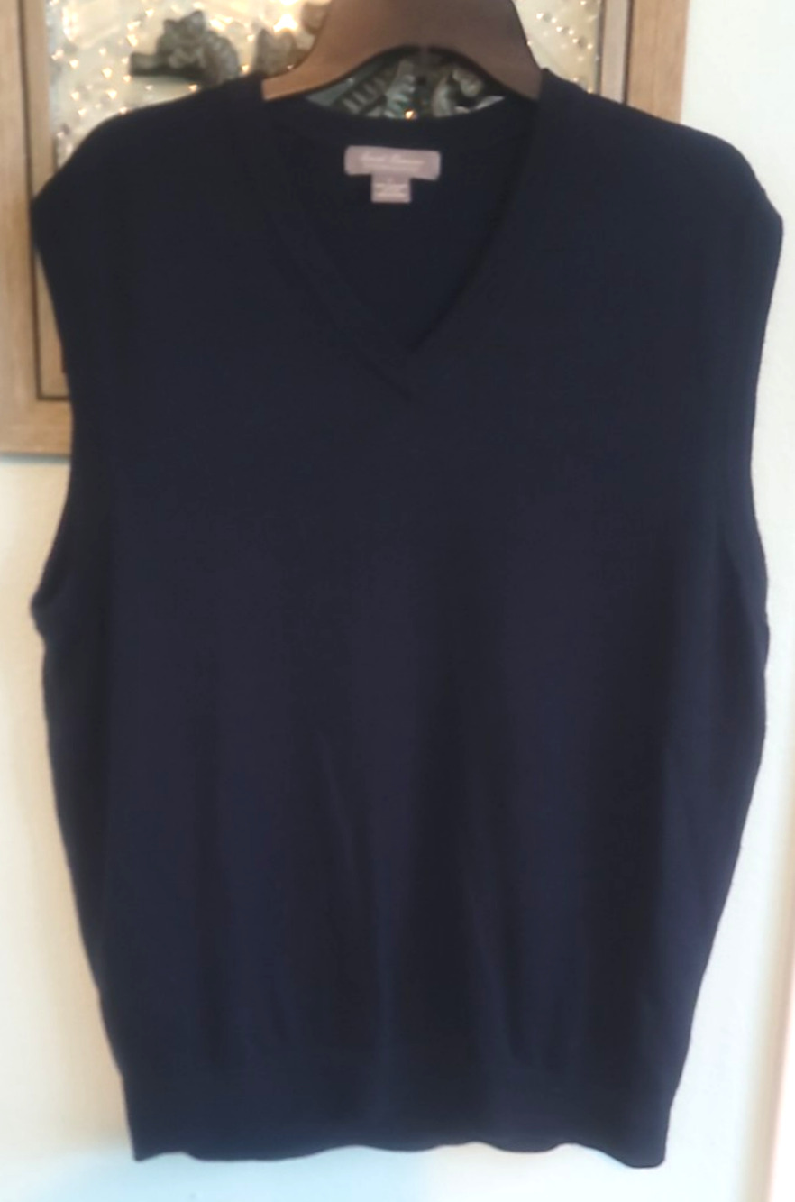 Daniel Cremieux Men's Navy Blue V Neck Sleeveless Sweater Vest L Supima Cotton